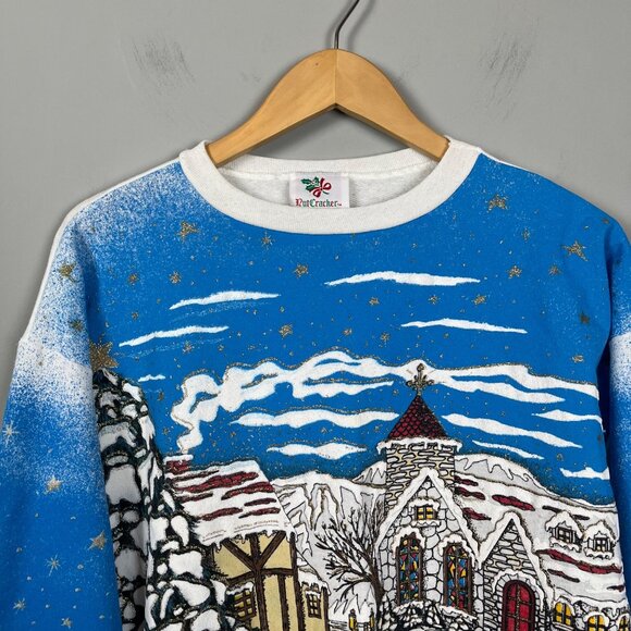 Nutcracker Vintage Textured Christmas Scene Sweater Winter Art USA Women's Sz. M - Picture 7 of 7